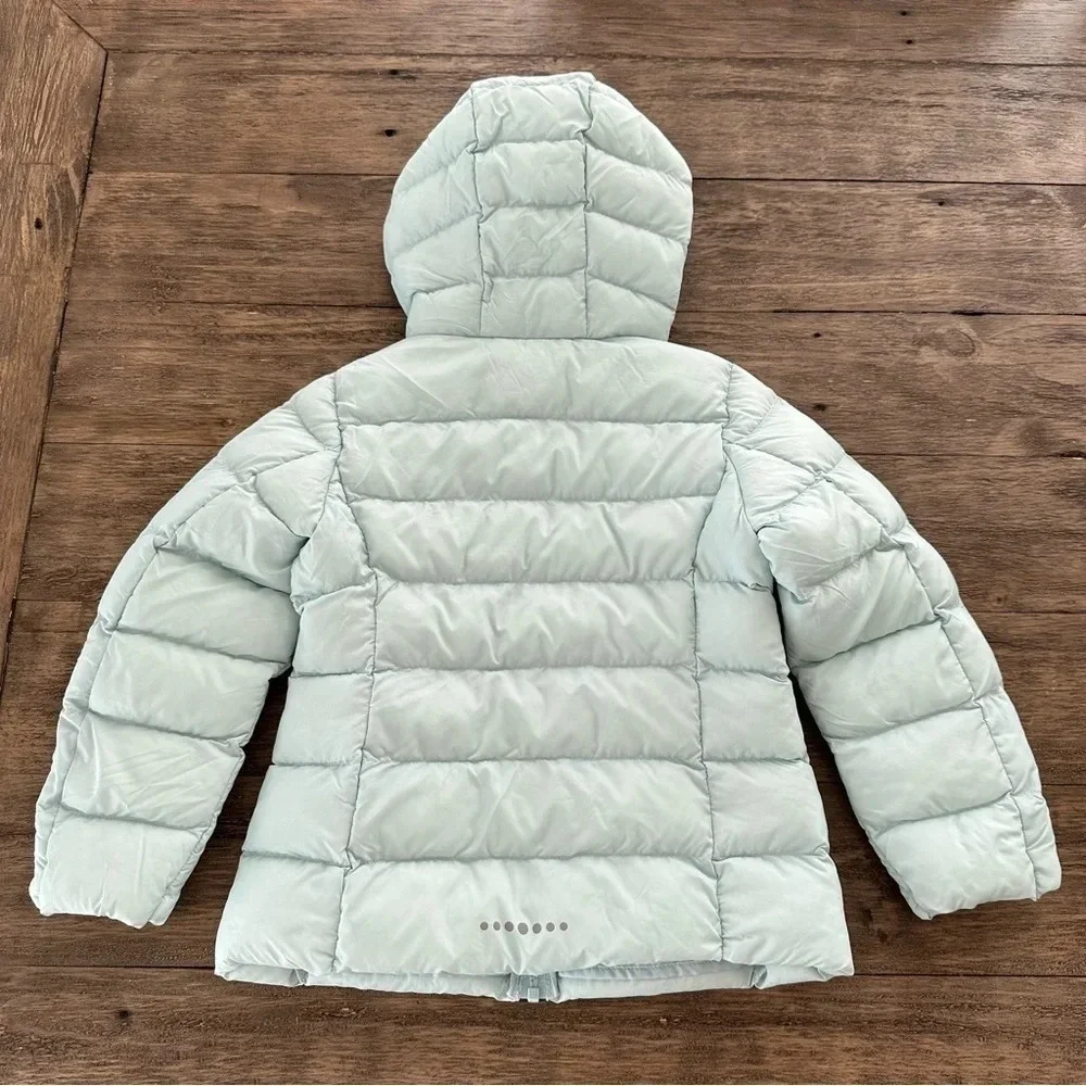 Uniqlo Girls 3-4‎ Aqua Blue zip up Quilted Puffer Jacket Hood Winter Packable